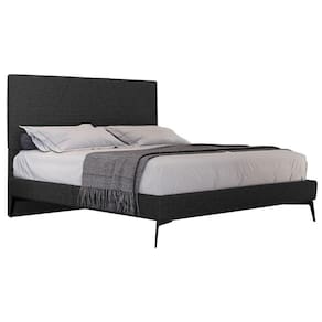 Cama Casal King Com Cabeceira 199cm Pés Metálicos Elisa S05 Linho Preto