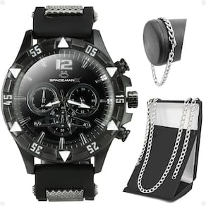 Relogio Masculino Aço Inox + Pulseira + Relogio Masculino Preto + Cordão Prata Grumet Ajustavel