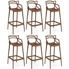 Kit 6 Banquetas Allegra Com Encosto Design Cozinha/bancada - Marrom