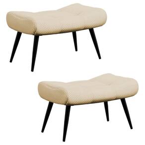 Kit 2 Puffs Decorativos Para Sala De Estar Pés Palito Lord Veludo Luxo Off White - Ibiza