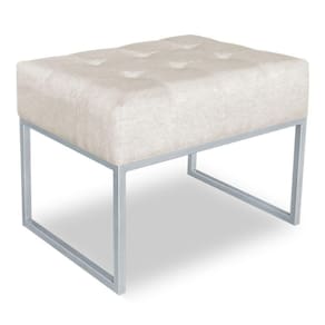 Puff Lisa Suede Base Metálica Industrial Prata Bege