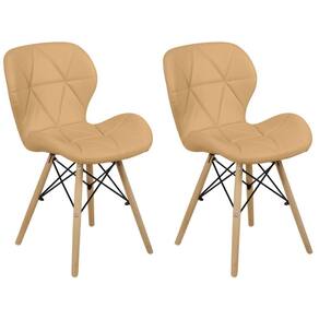 Kit 02 Cadeiras Charles Eames Eiffel Slim Wood Estofada - Nude Escuro