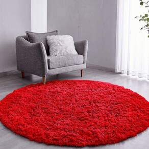 Tapete Sala Felpudo Peludo Vermelho Redondo 140 Cm