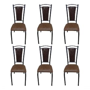 Kit 6 Cadeira De Cozinha Tubular Aço Estofada Encosto Junco Marrom Escuro
