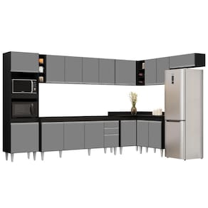 Armário De Cozinha Modulada De Canto 9 Peças Cp04 Balcão Preto-cinza - Lumil