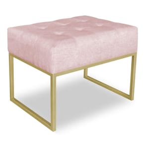 Puff Lisa Suede Base Metálica Industrial Dourado Rosa Bebê