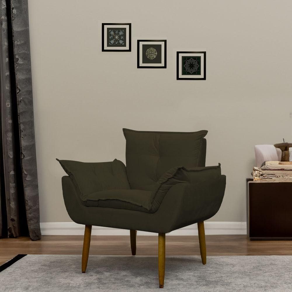 Poltrona Decorativa Para Sala E Quarto Opala Suede Herrero Cor:marrom Escuro