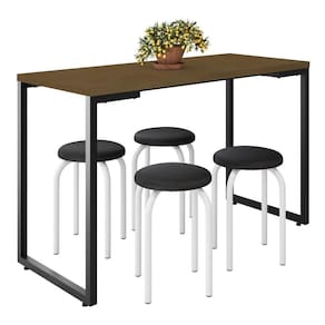 Mesa De Cozinha Bistrô Porto Castanho 120cm Com 4 Banquetas Industriais Branco-preto - Mpozenato