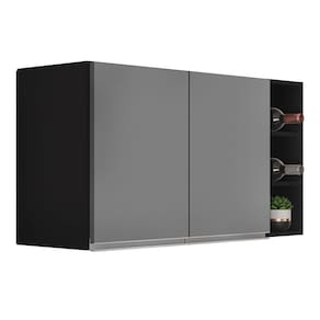 Armário De Cozinha Aéreo Califórnia 80cm E Nicho Garrafeiro 20cm Riad Preto Cinza - Lumil