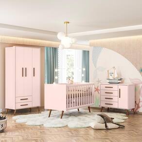 Kit Quarto De Bebe Retro Genova Rosa Com Colchao