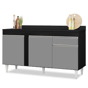 Balcão Gabinete Para Pia Com Tampo 150cm 3 Portas 1 Gaveta Dakota Preto-cinza - Lumil