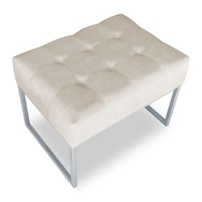 Puff Lisa Suede Base Metálica Industrial Prata Grafite