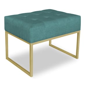 Puff Lisa Suede Base Metálica Industrial Dourado Azul Turquesa