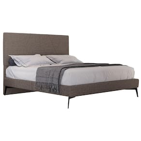 Cama Casal Com Cabeceira 145cm Pés Metálicos Elisa S05 Linho Marrom