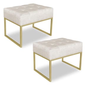 Kit 02 Puffs Lisa Suede Bege Base Metálica Industrial Dourado