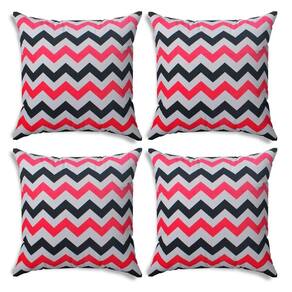 Kit 04 Capas Para Almofada Tecido Estampado Zig Zag Rosa E Preto D103 42x42 Cm - D`rossi