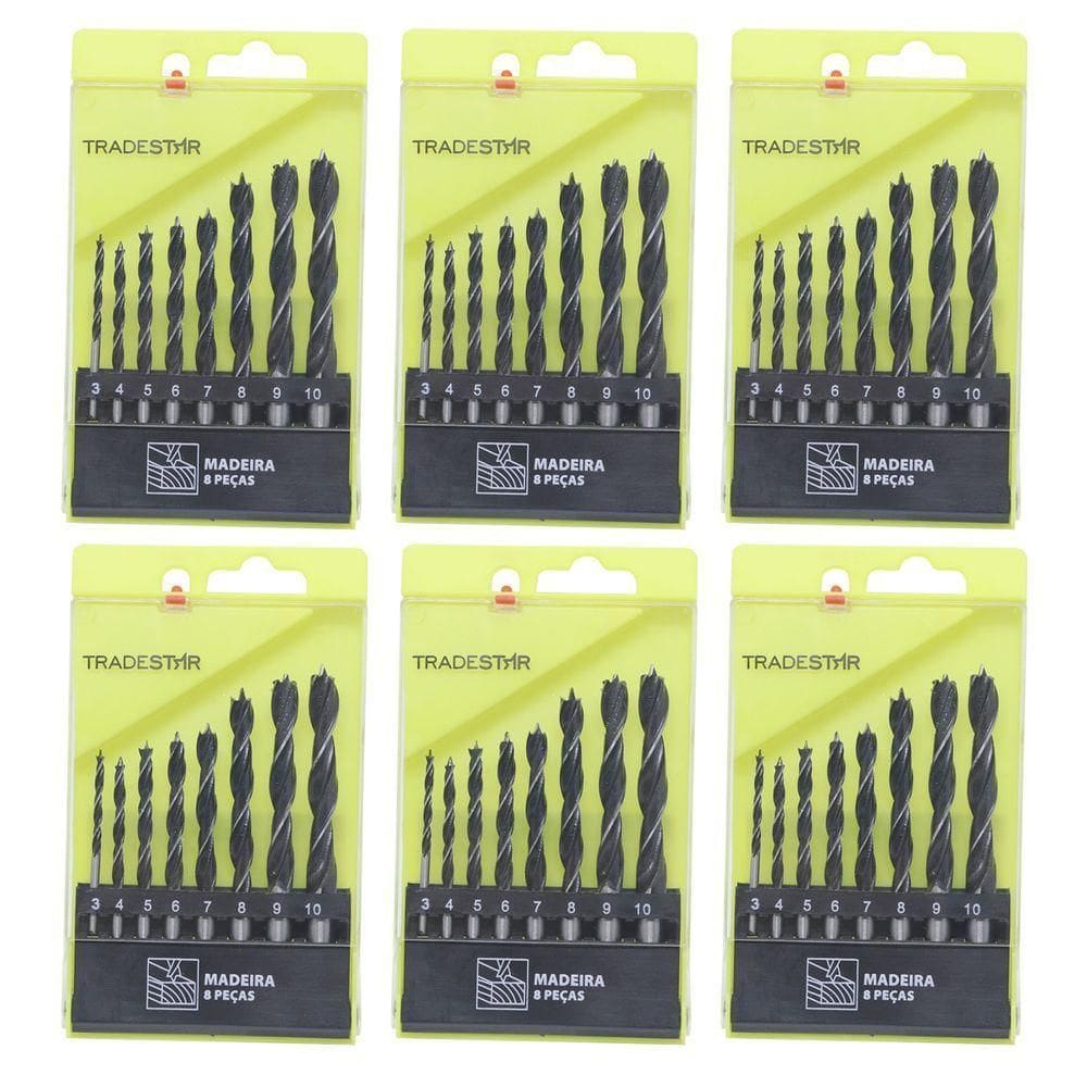 Kit Com 06 Jogo Brocas Para Madeira 8 Peças Tradestar