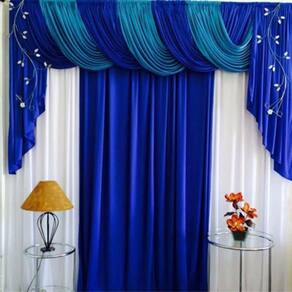 Cortina Romantic Para Varão Em Malha 3,00m X 2,60m Sala Quarto - Azul