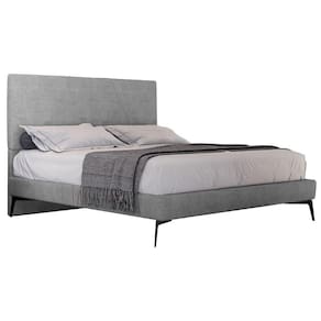 Cama Casal Com Cabeceira 145cm Pés Metálicos Elisa S05 Veludo Cinza