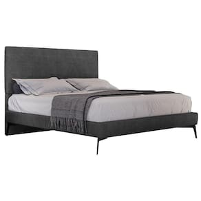 Cama Casal Queen Com Cabeceira 165cm Pés Metálicos Elisa S05 Veludo Preto