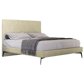 Cama Casal Com Cabeceira 145cm Pés Metálicos Elisa S05 Veludo Bege