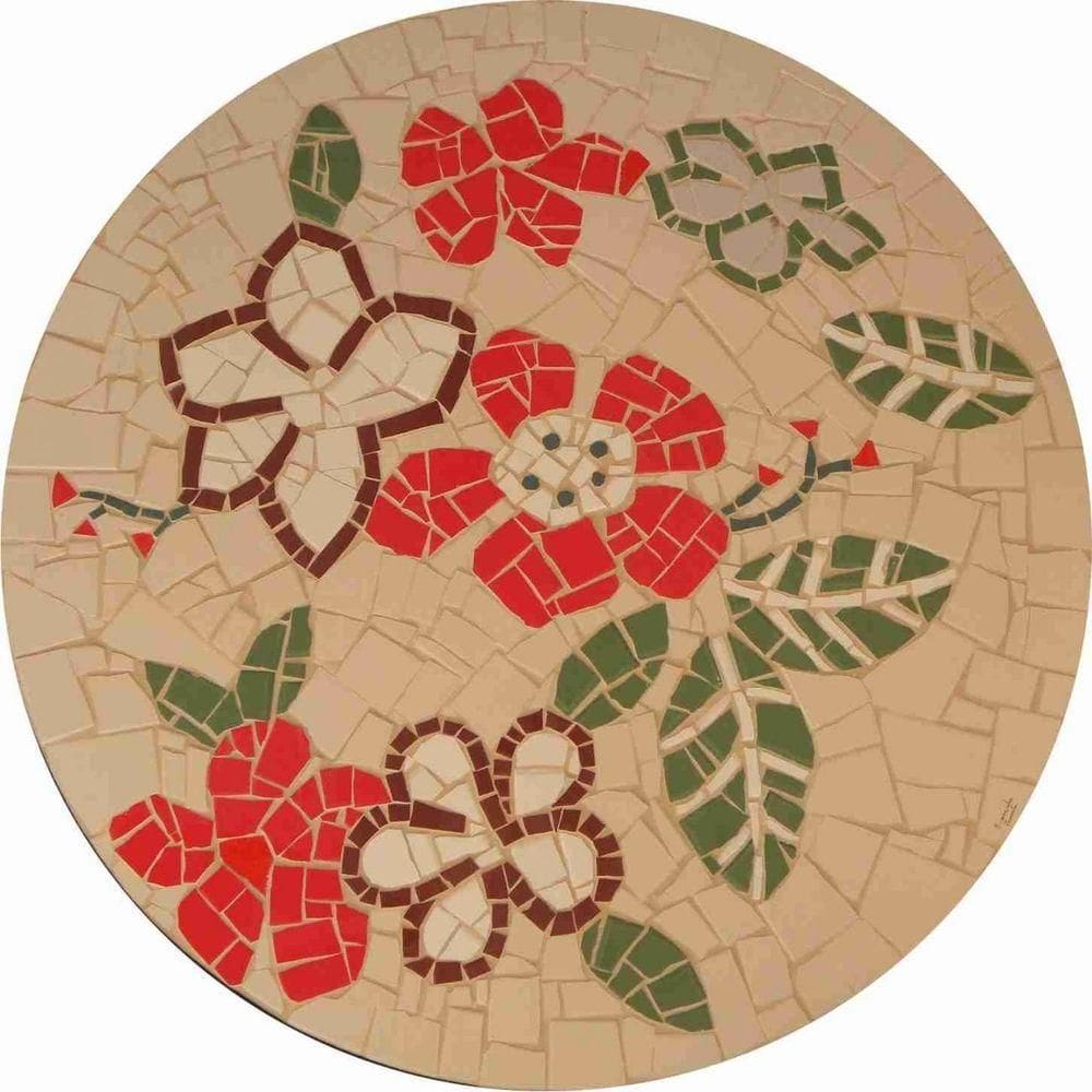 Mesa Em Mosaico Floral Veri Hibiscos Cerâmicas - Somente O Tampo Tamanho 90cm