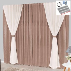 Cortina Bhaly Jacquard E Voal 2,00 X 1,70 Para Trilho Comum - Bege