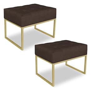 Kit 02 Puffs Lisa Suede Marrom Base Metálica Industrial Dourado