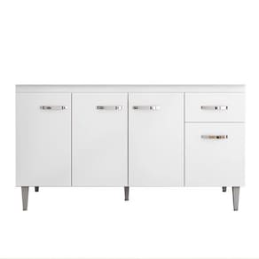 Balcão Gabinete Para Pia 150cm 4 Portas 1 Gaveta Gabriela Branco/preto Flex - Ajl Móveis