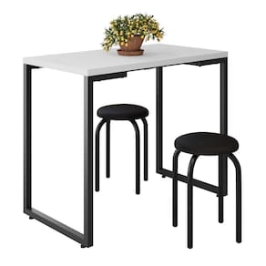 Mesa De Cozinha Bistrô Porto Branco 90cm Com 2 Banquetas Industriais Maviê Preto - Mpozenato