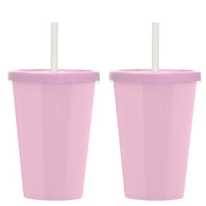 Kit 2 Copos Casal Canudo E Tampa Cinema Filmes 670ml Lisos Cor:rosa