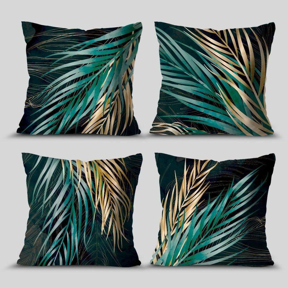 Kit 4 Capas De Almofadas Decorativa Folhas Fênix