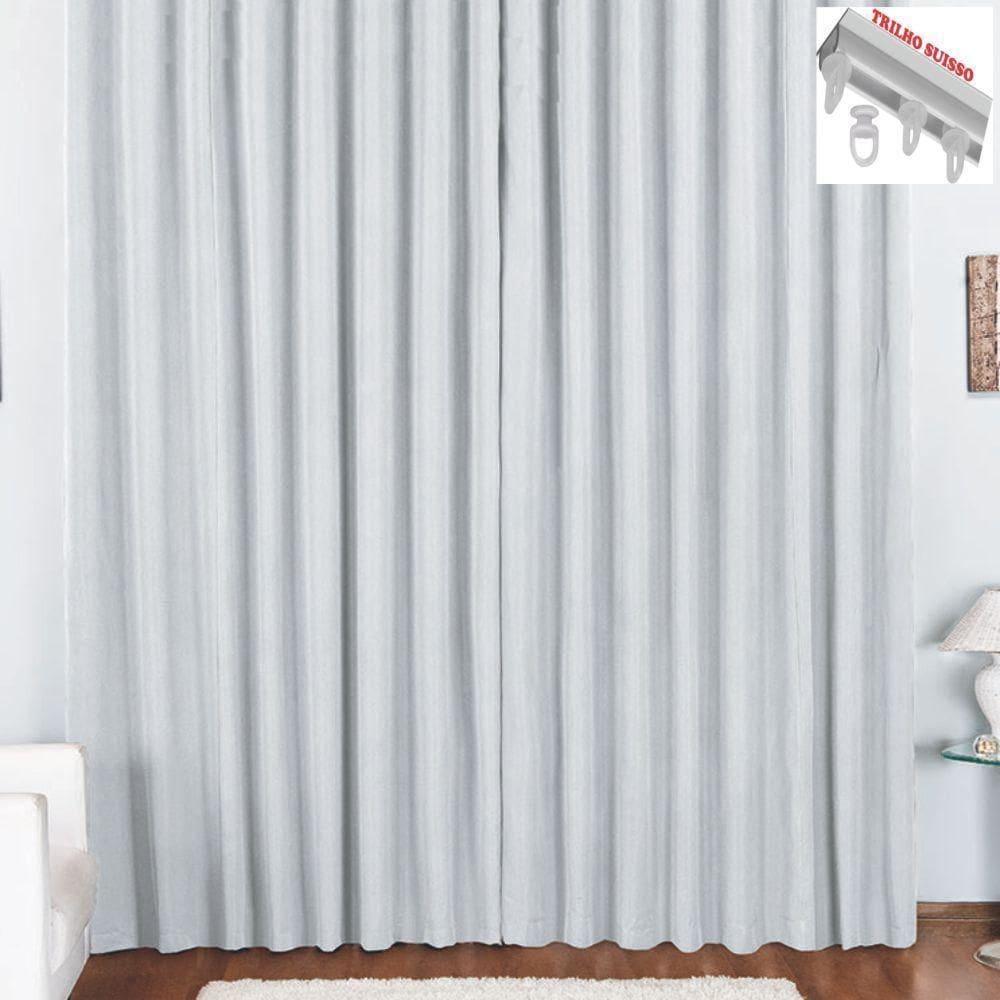 Cortina Pryme 4 Metros Sala Quarto Em Oxford Para Trilho Suisso - Branca