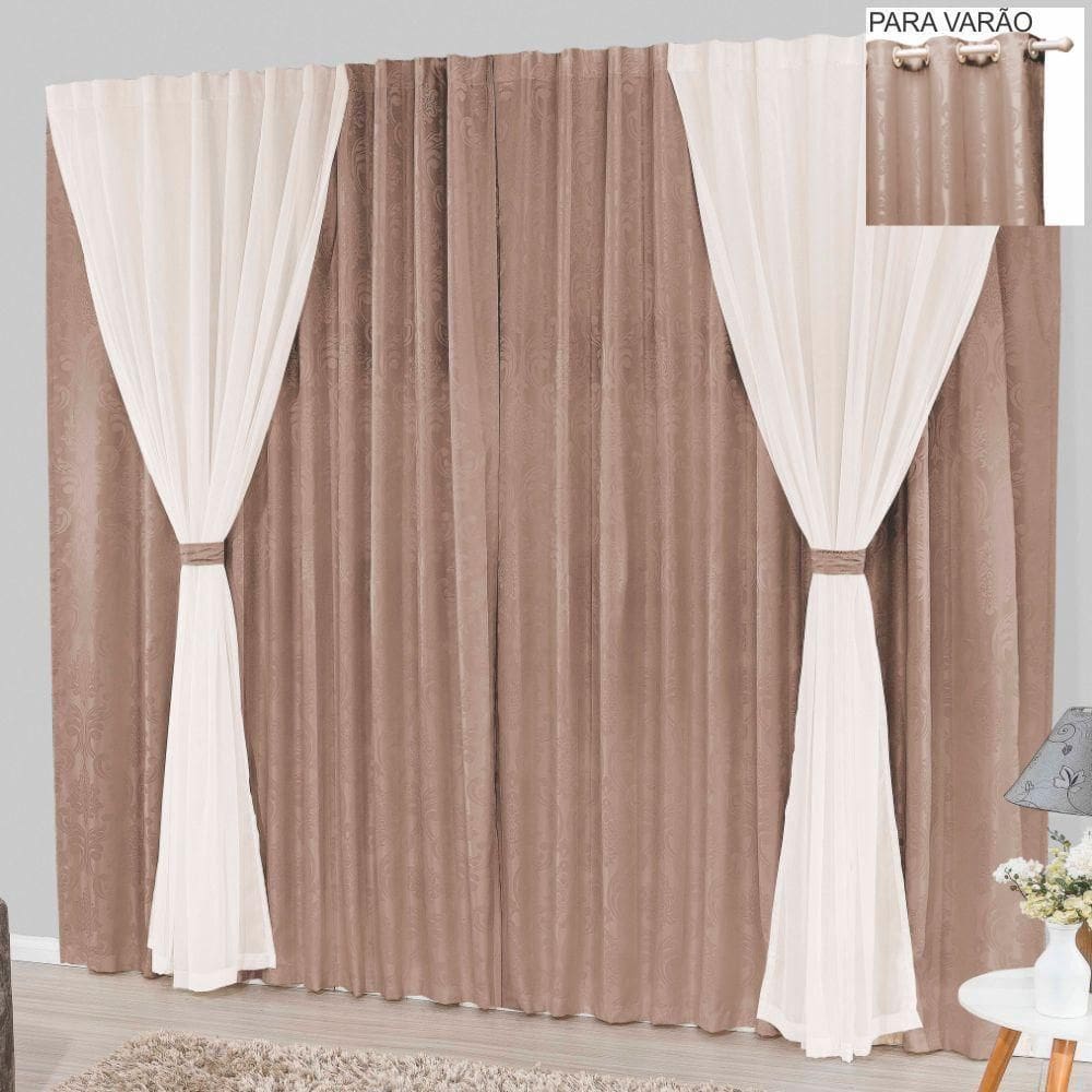 Cortina Bhaly Jacquard E Voal 4,00 X 2,50 Para Varão - Bege