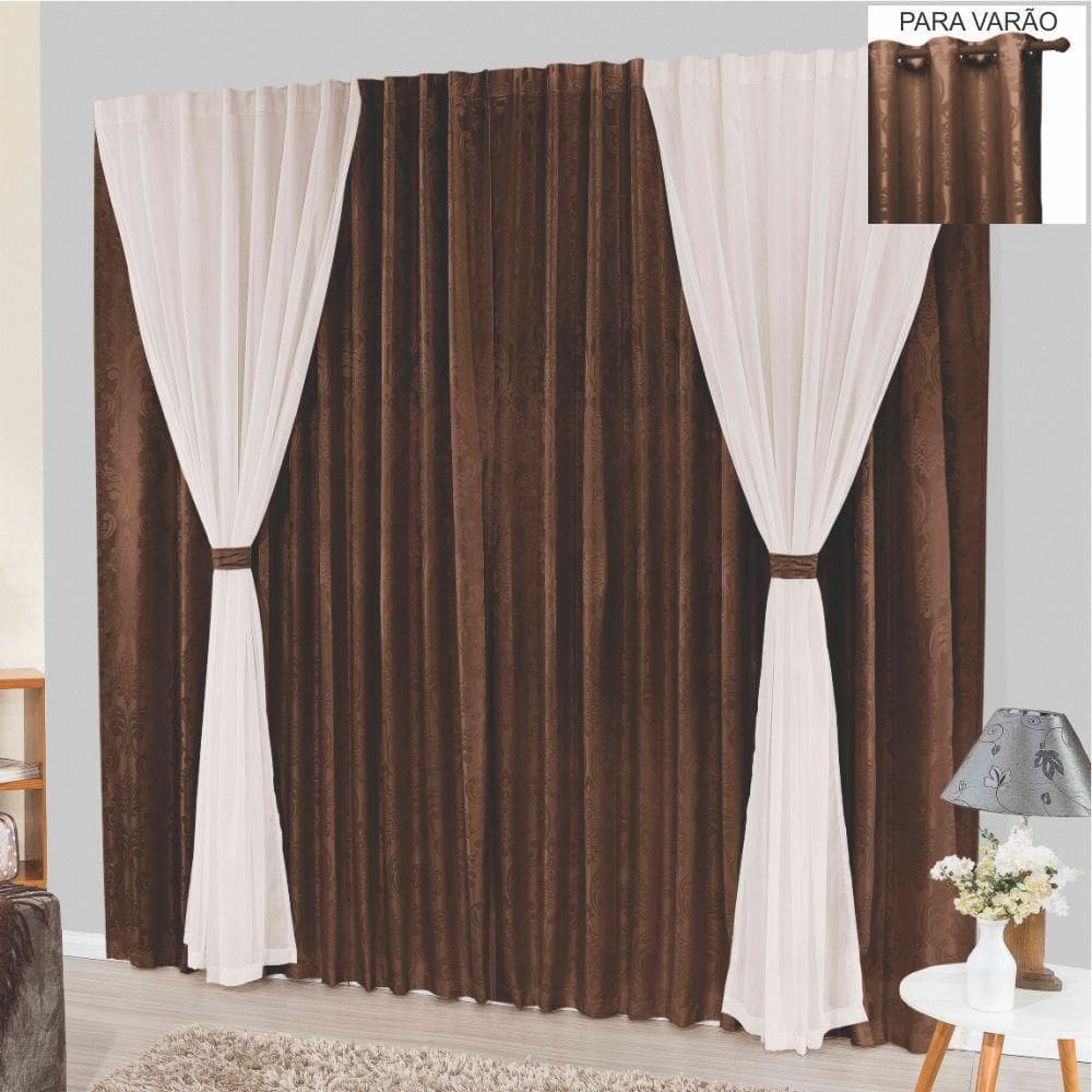 Cortina Bhaly Jacquard E Voal 3,00 X 2,50 Para Varão - Tabaco