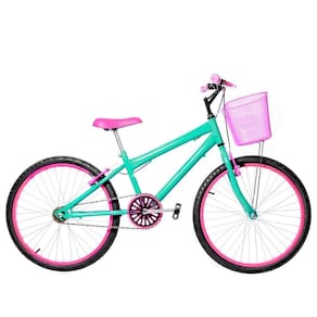 Bicicleta Feminina Aro 24 Alumínio Colorido Cor Verde água E Pink