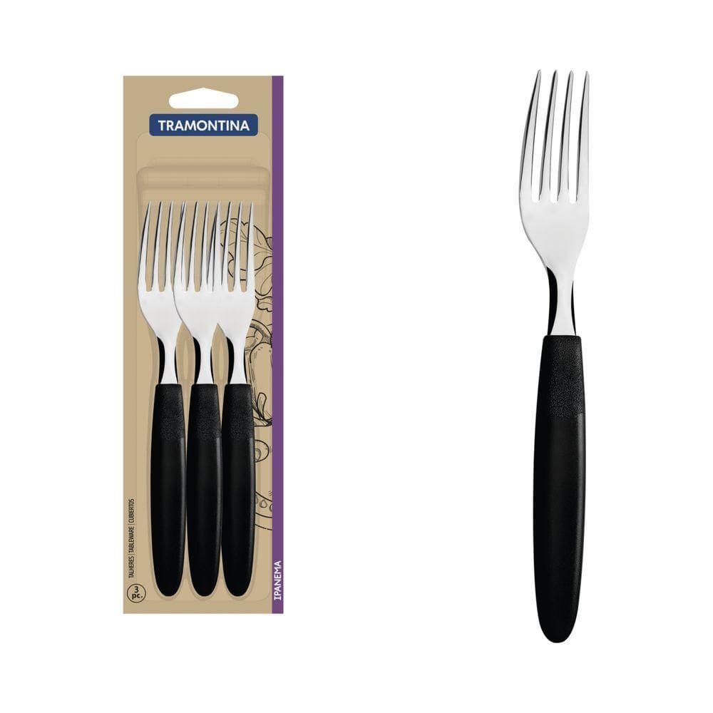 Garfos De Mesa Tramontina Ipanema Com Laminas Em Aço Inox E Cabos De Polipropileno Preto 3 Peças