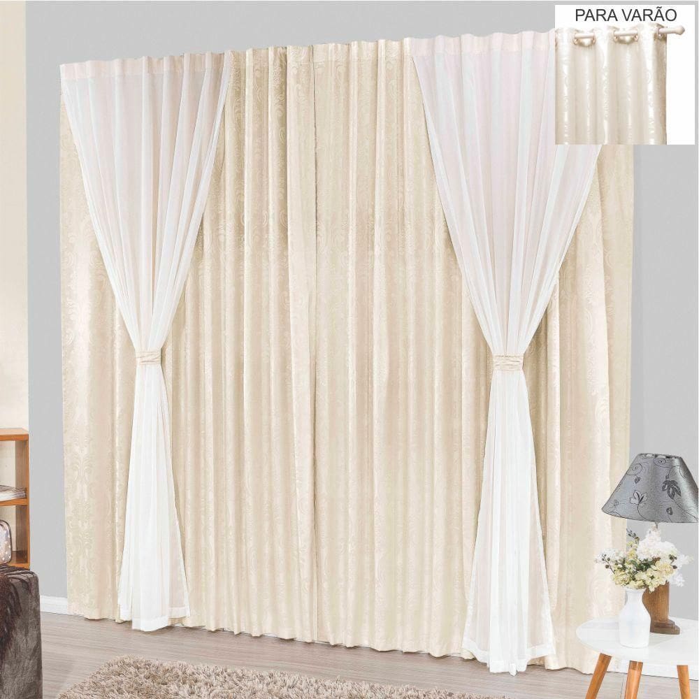 Cortina Bhaly Jacquard E Voal 4,00 X 2,50 Para Varão - Palha