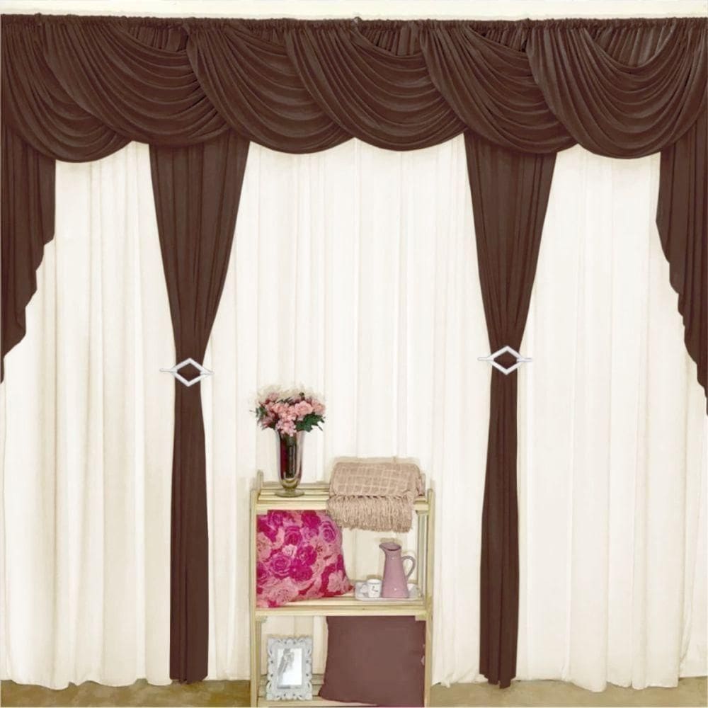 Cortina Idealle Para Varão Em Malha 3,00m X 2,60m Sala Quarto Top - Tabaco