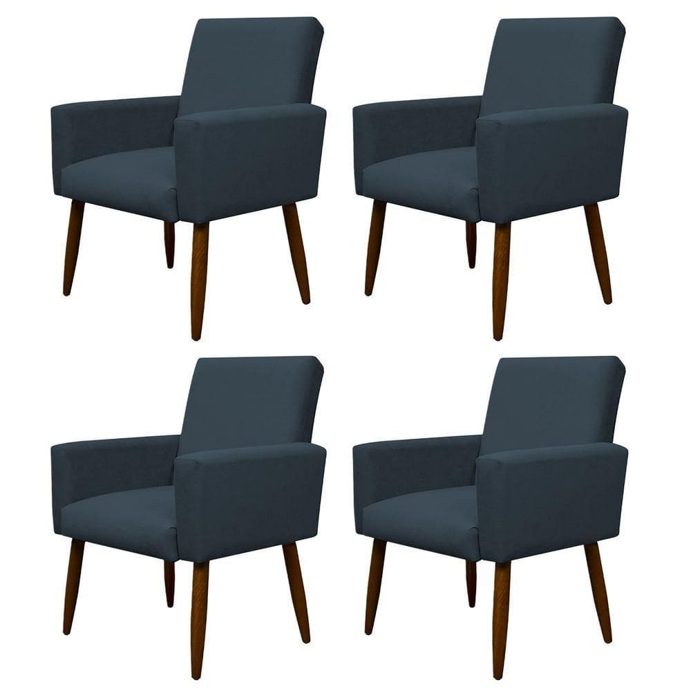 Kit 4 Poltronas Decorativa Sala E Quarto Nina Suede Herrero Cor:azul Marinho