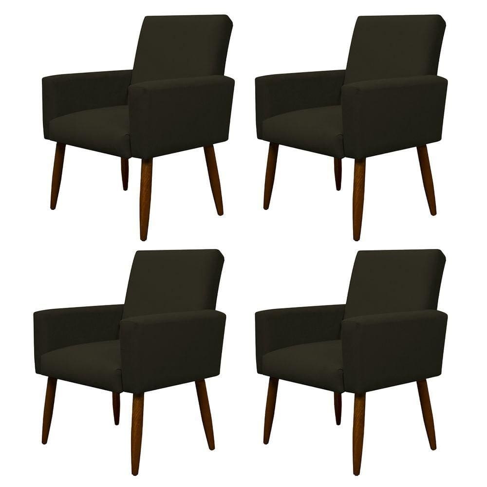 Kit 4 Poltronas Decorativa Sala E Quarto Nina Suede Herrero Cor:marrom