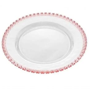 Prato Sobremesa De Cristal Coração Borda Rosa Lyor 20cm