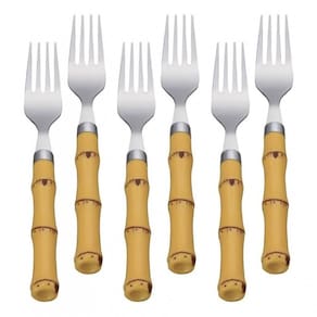 Jogo De Garfos Inox E Plastico Modelo Bambu 6 Peças - Mimo
