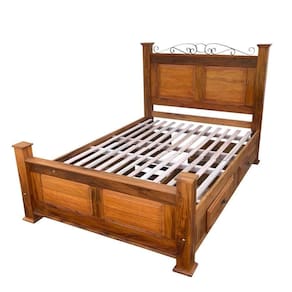 Cama Casal Padrão Em Madeira De 4 Gavetas Demolição Modelo Almofadas Sudeste Rústico
