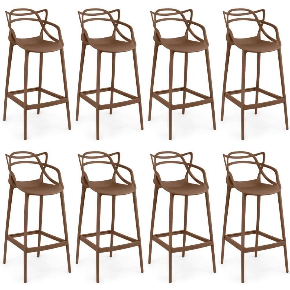 Kit 8 Banquetas Allegra Com Encosto Design Cozinha/bancada - Marrom