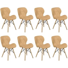 Kit 08 Cadeiras Charles Eames Eiffel Slim Wood Estofada - Nude Escuro