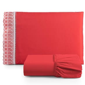 Jogo De Lençol Suave Lese Percal 180 Fios Solteiro 2 Peças Barato - Vermelho