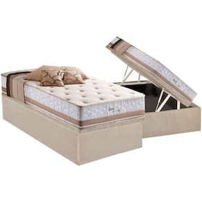 Cama Box Baú Solteiro: Colchão Molas Herval Maxspring Spain + Base Crc Suede Clean(88x188)