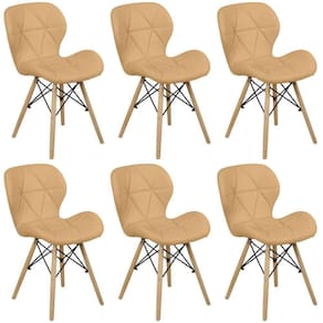 Kit 06 Cadeiras Charles Eames Eiffel Slim Wood Estofada - Nude Escuro