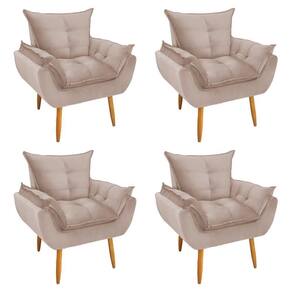 Kit 4 Poltronas Decorativa Opala Veludo Palha